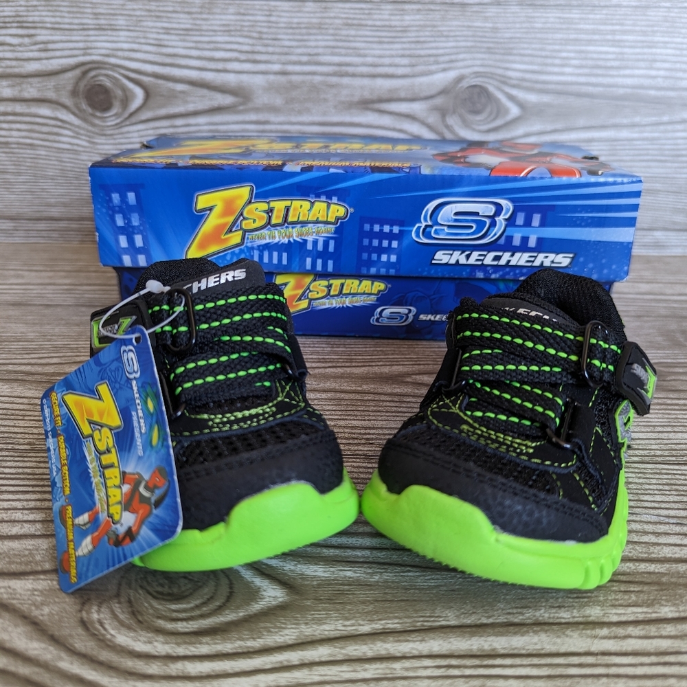 NWT Skechers Z Strap Mischiefs Baby/Toddler Size 5 Sneakers Black and Lime Green